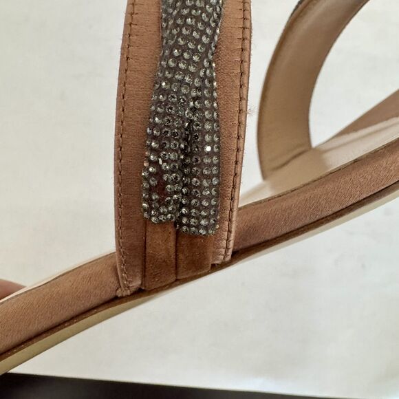 Eleventy Brown Satin w/ Gray Crystal Accent Flat Sandals Women EU 40 US 8 - 8.5 - Picture 11 of 16